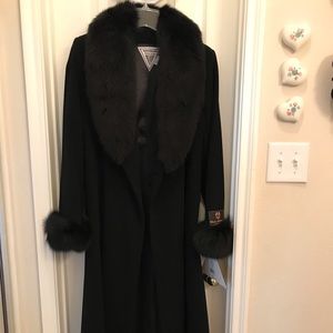 Black wool, nylon, cashmere fox fur coat of Macy’s